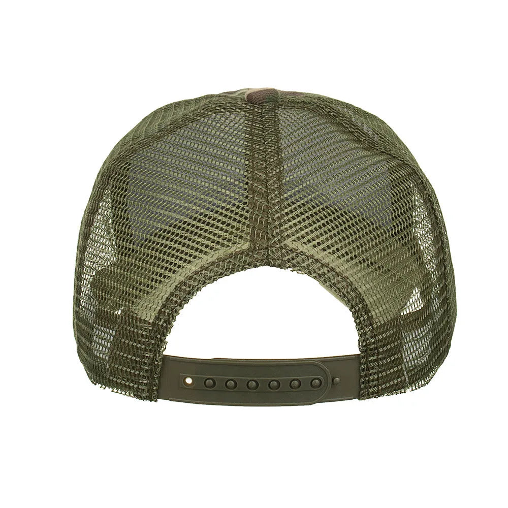 Cotton camouflage mesh baseball cap for men with lengthened brim in Army Green