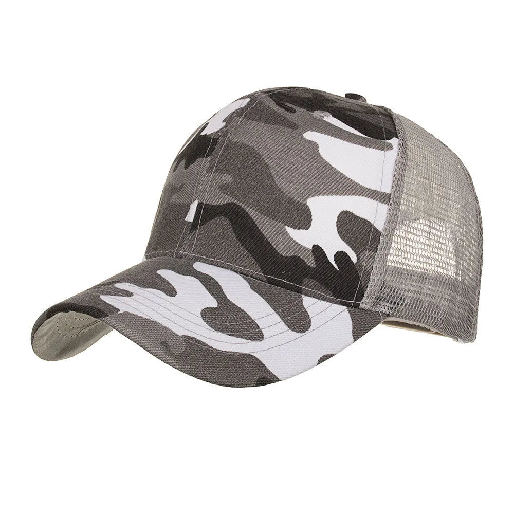 Cotton camouflage mesh baseball cap for men with lengthened brim in Army Green