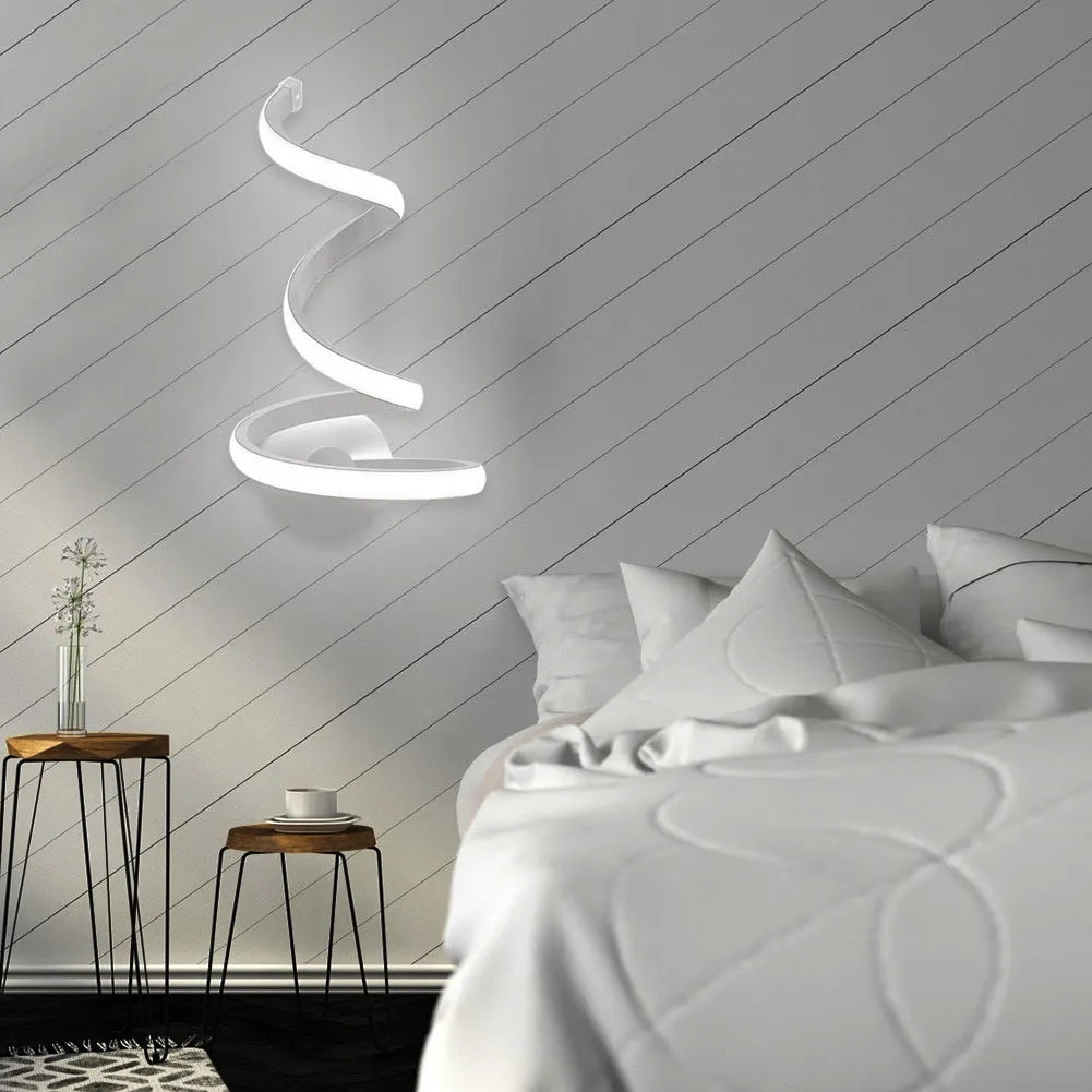 Modern brushed aluminium decorative wall lamp with optional outer snake style on a white wall.