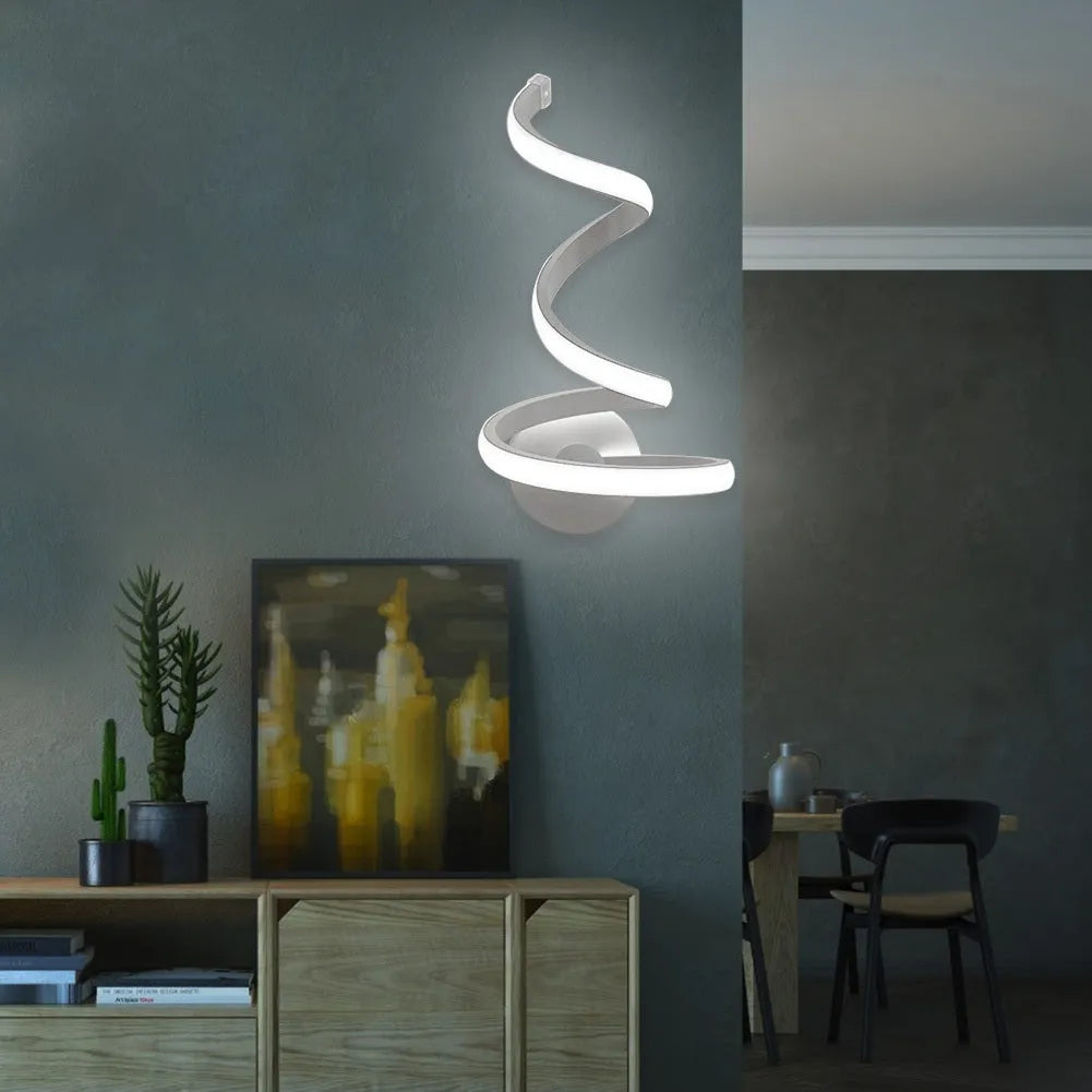 Modern brushed aluminium decorative wall lamp with optional outer snake style on a white wall.