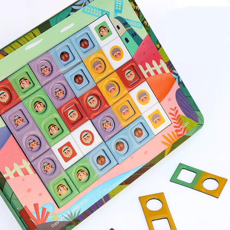 Magnetic glue butt bump logic table game for children with silicone pieces in colour box packaging