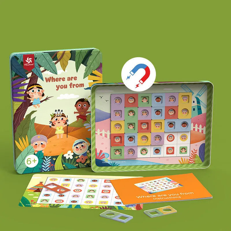 Magnetic glue butt bump logic table game for children with silicone pieces in colour box packaging