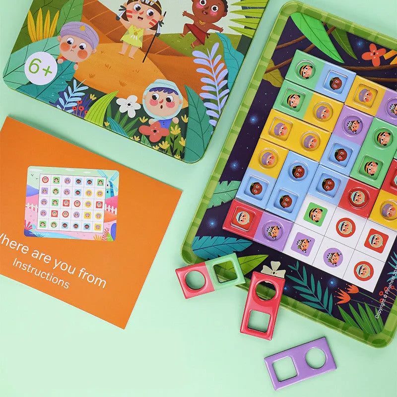 Magnetic glue butt bump logic table game for children with silicone pieces in colour box packaging
