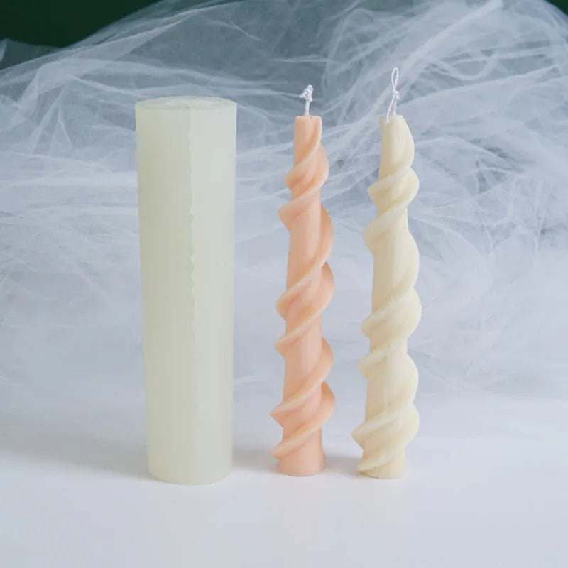 Spiral lace rod silicone candle mould for handmade craft candles with rotational design