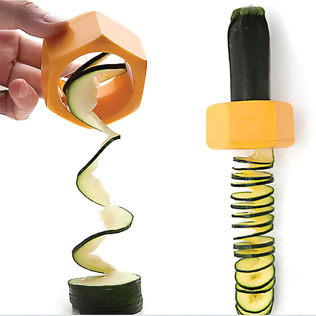 Yellow or green spiral vegetable cutter kitchen tool for cucumber slicing