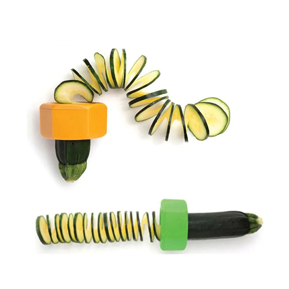 Yellow or green spiral vegetable cutter kitchen tool for cucumber slicing