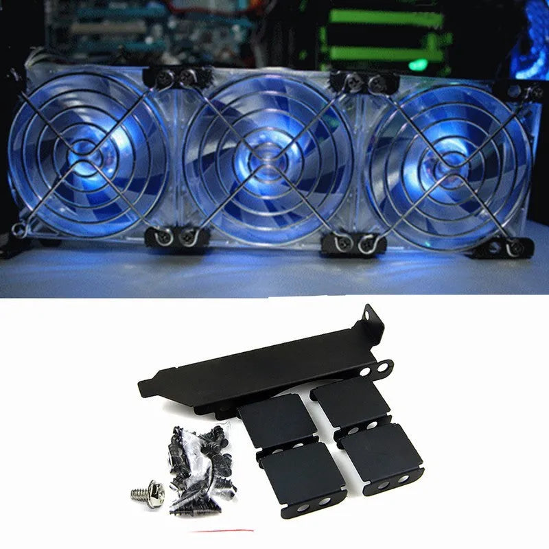 Graphics card cooling fan bracket with three supports for 8cm or 9cm fans