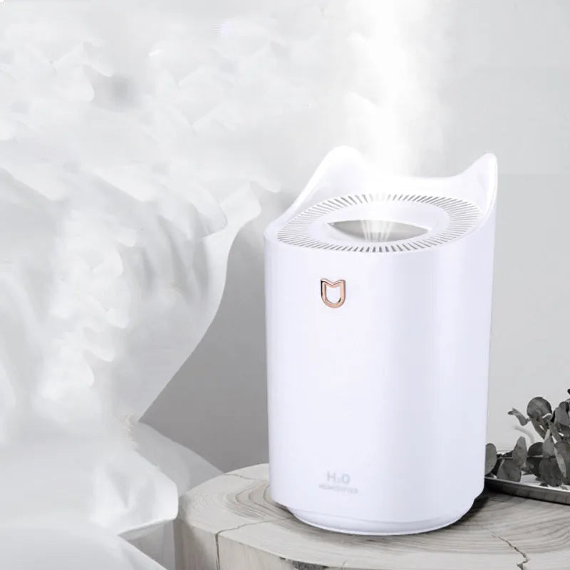 Coral Pink dual spray humidifier with USB cable and three mist outlets
