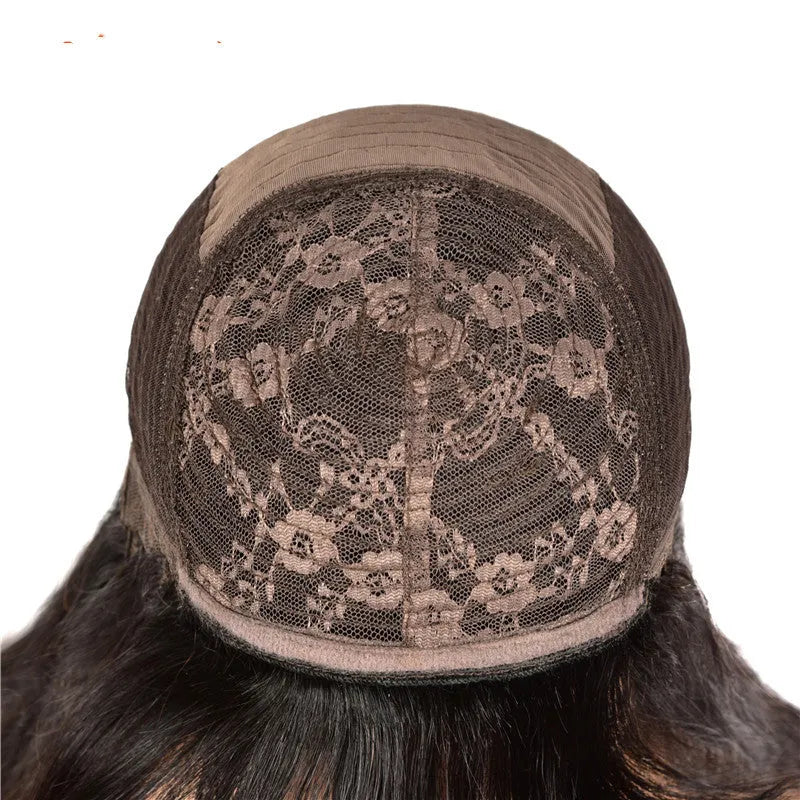 Lady With Little Curly Hair long curly wig with long bangs in black, suitable for any face shape