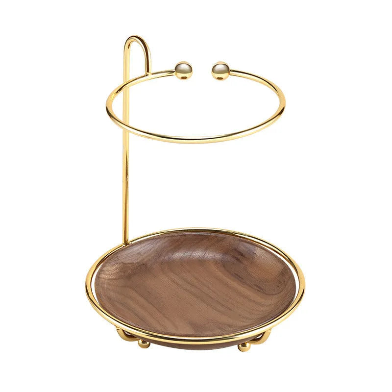 Solid walnut wood key and jewellery rack with metal hooks, 21cm wide.