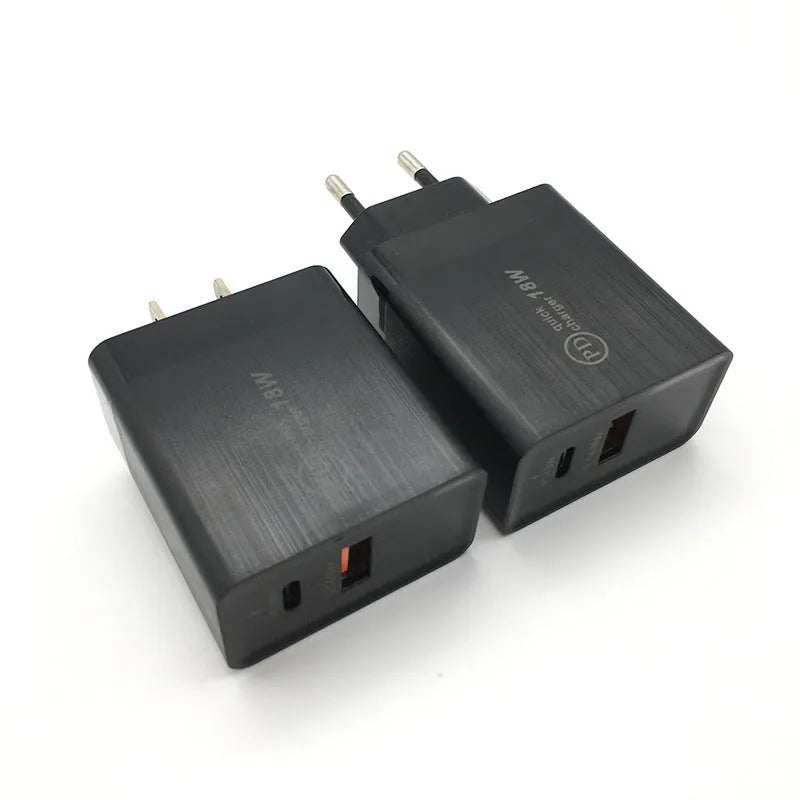 18W USB-C fast wall charger in black or white with US and EU plug options