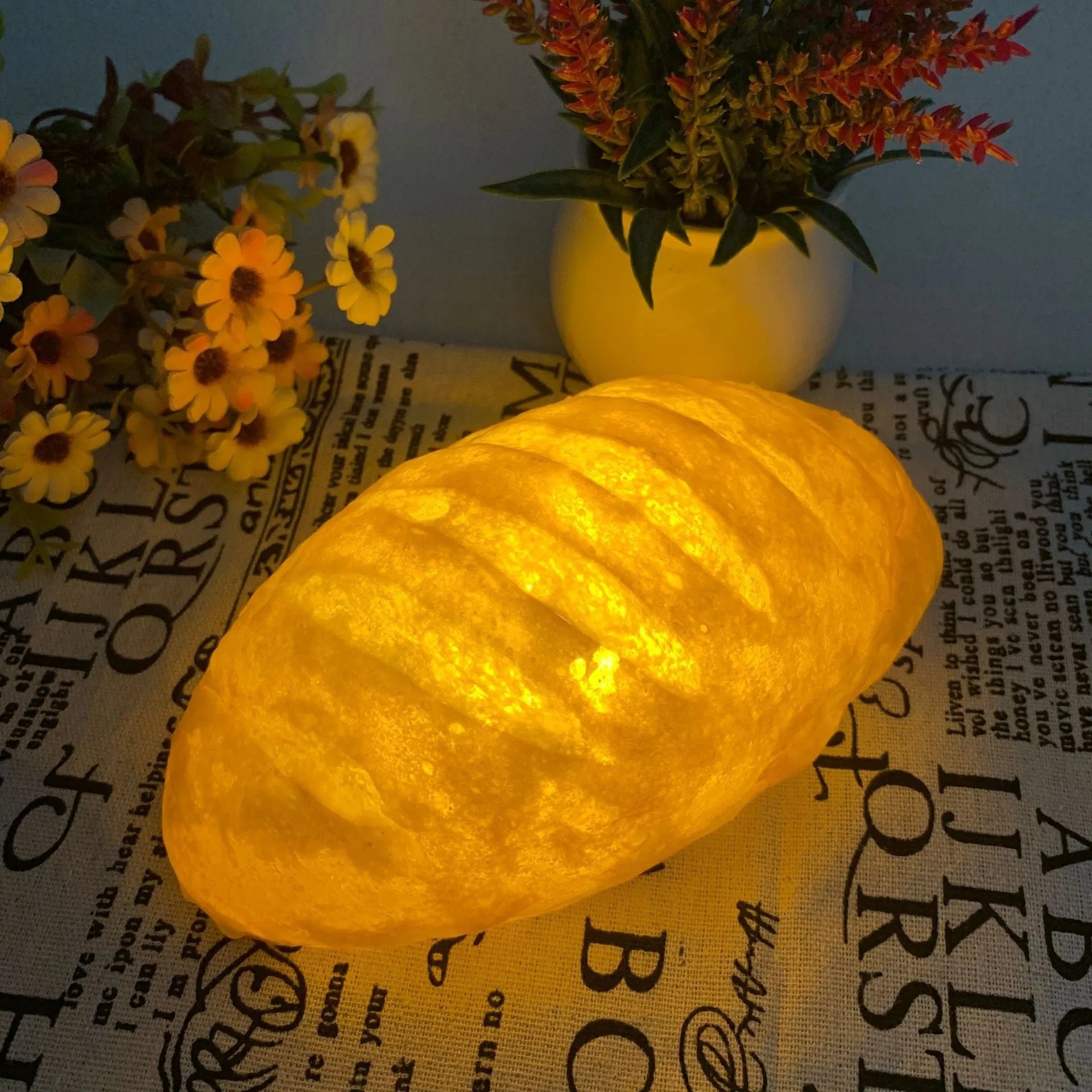 Bread-shaped LED night light with plastic shade and button switch for bedroom decoration