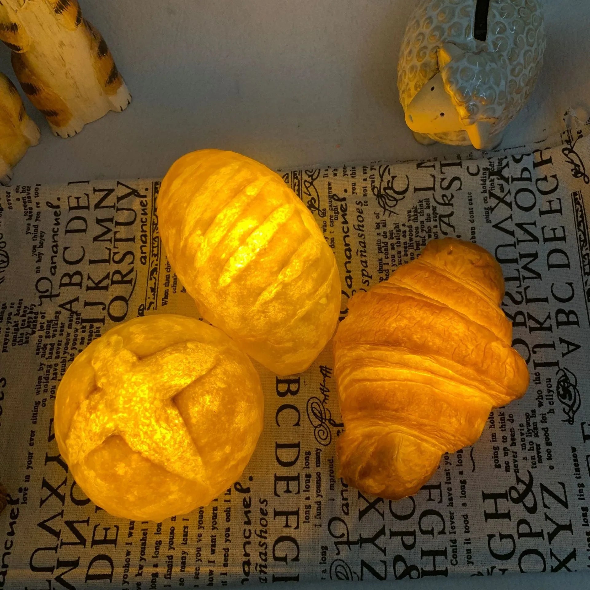 Bread-shaped LED night light with plastic shade and button switch for bedroom decoration