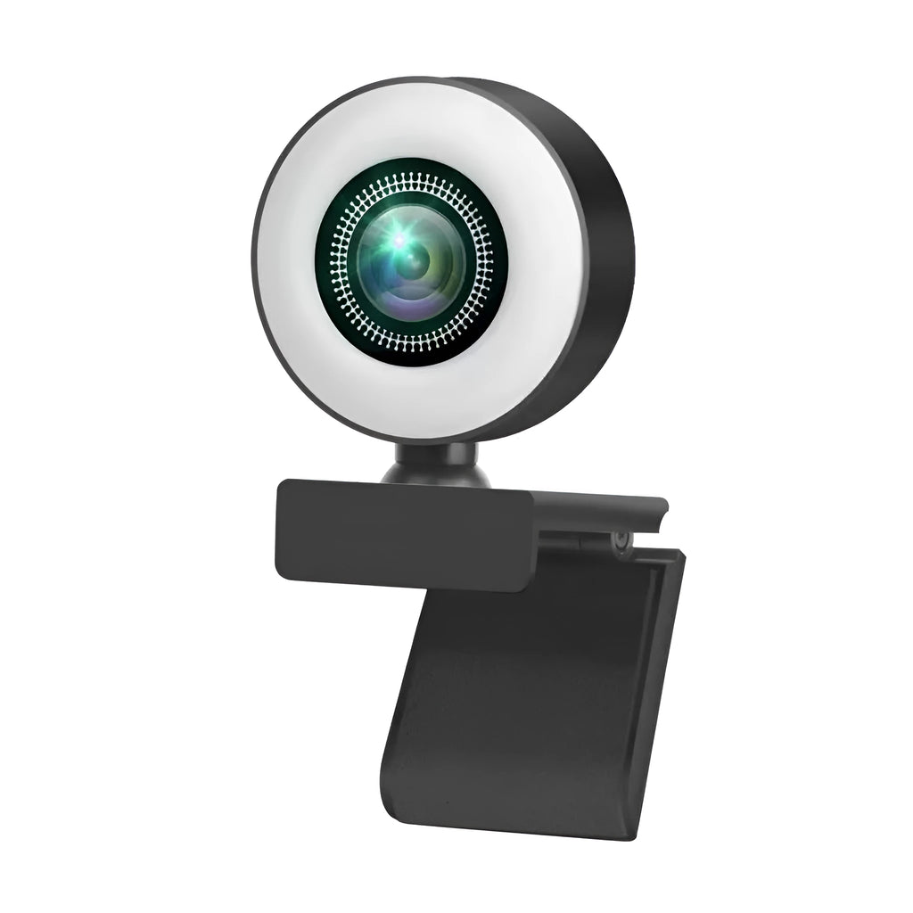Black USB computer camera with built-in fill light for 1080p HD video conferencing