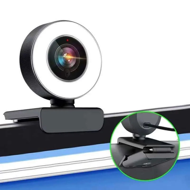 Black USB computer camera with built-in fill light for 1080p HD video conferencing
