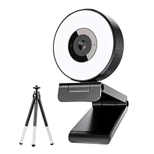 Black USB computer camera with built-in fill light for 1080p HD video conferencing