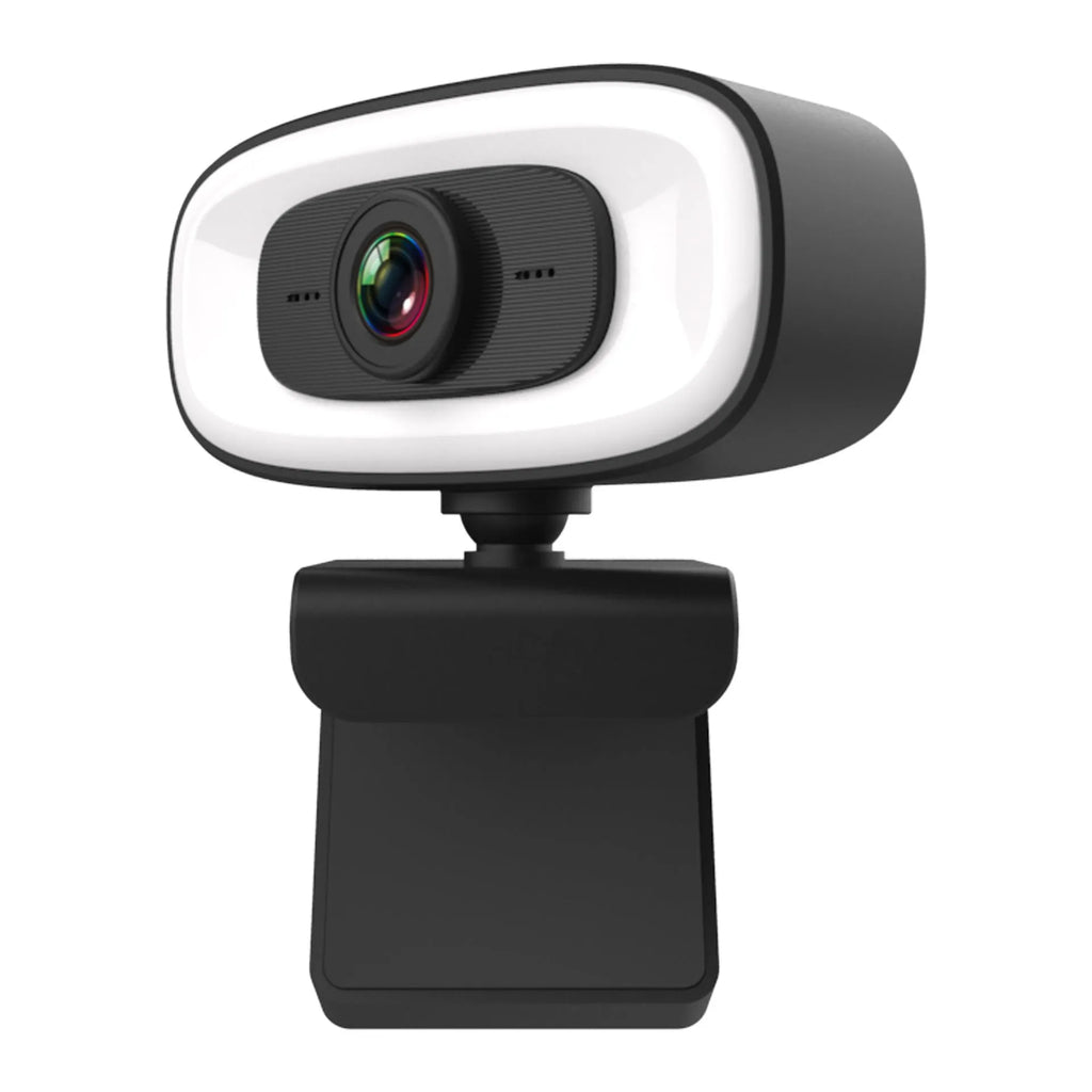 Black USB computer webcam with 2K resolution and CMOS sensor for desktop video calls