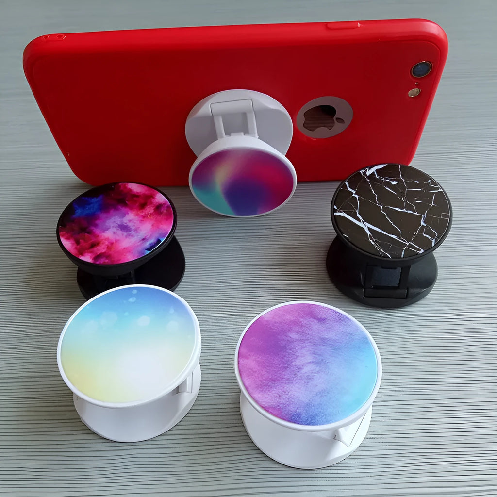 Folding mobile phone stand in colour option B with thermal transfer aluminium sheet finish