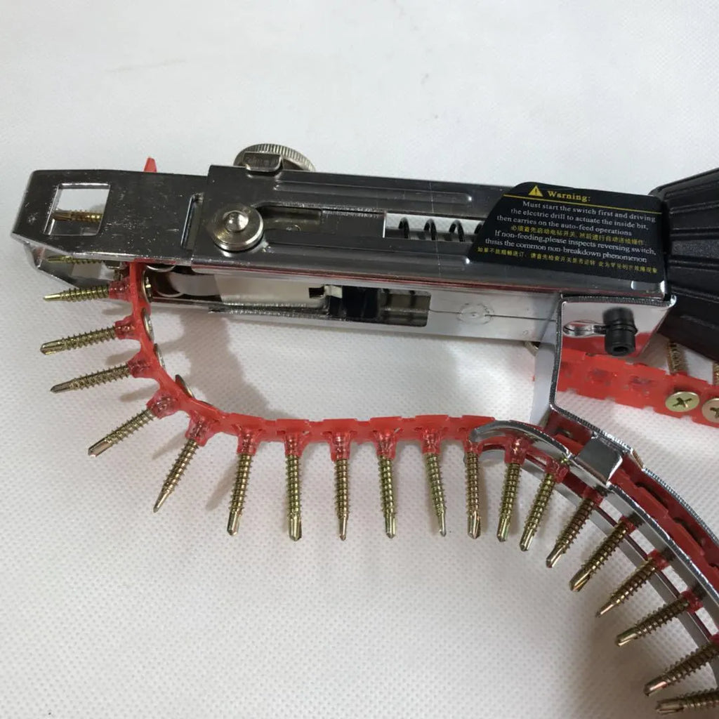 Yellow rechargeable electric chain belt screw machine with automatic nail feeding system