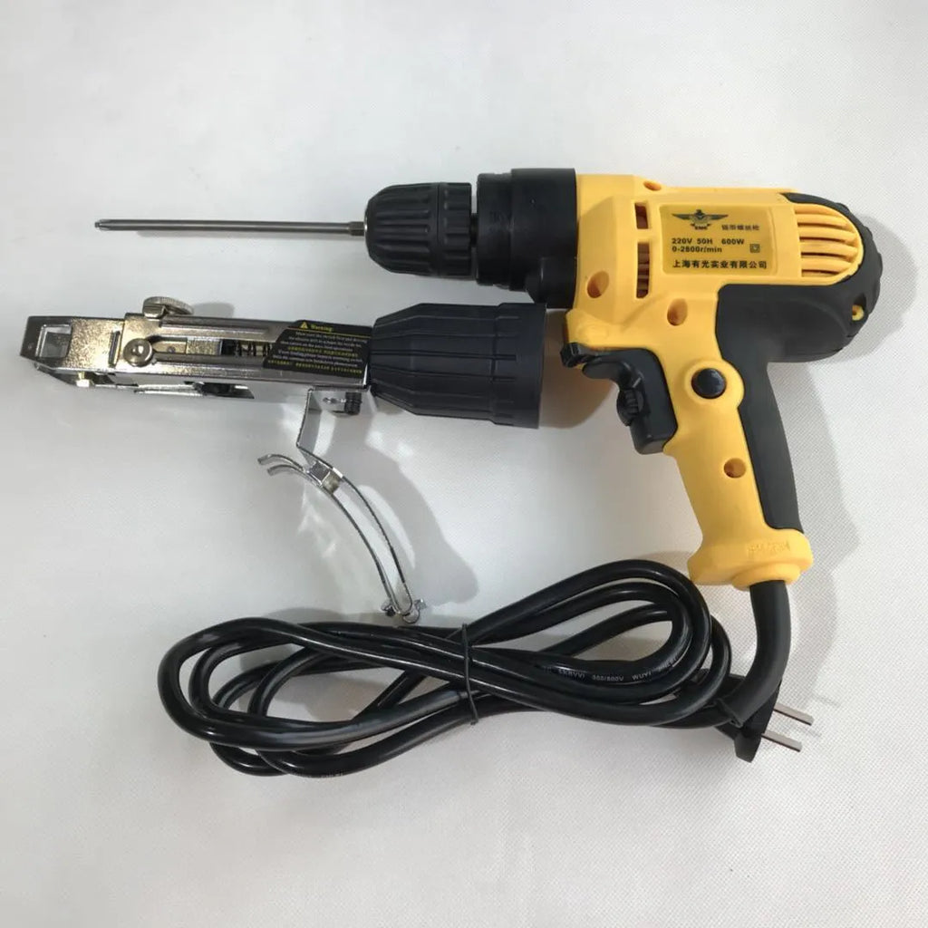 Yellow rechargeable electric chain belt screw machine with automatic nail feeding system