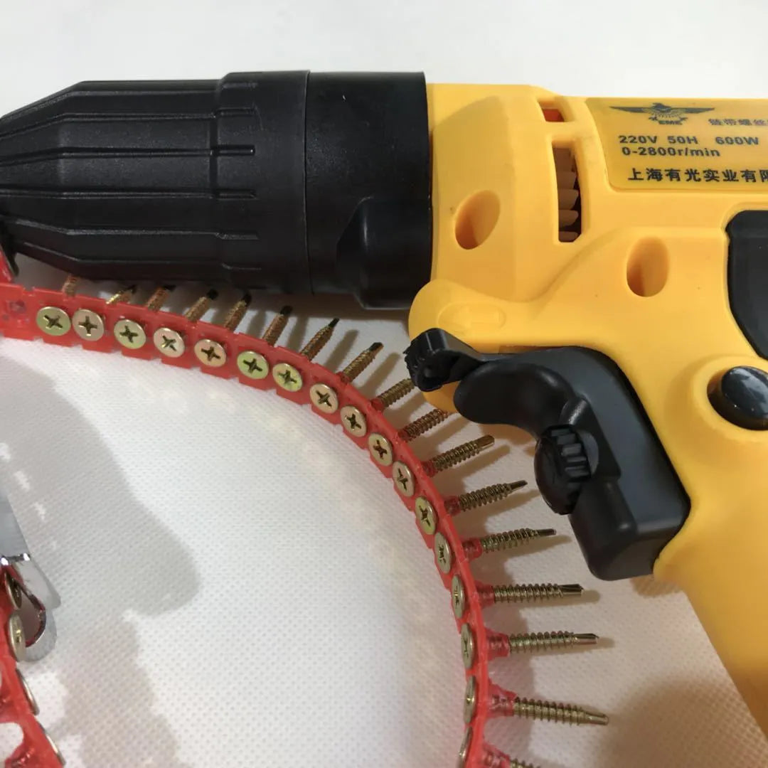 Yellow rechargeable electric chain belt screw machine with automatic nail feeding system