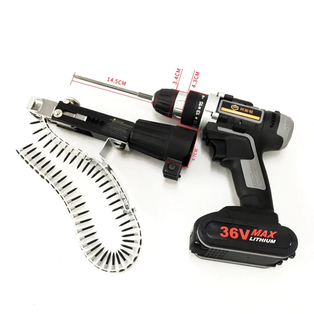 Yellow rechargeable electric chain belt screw machine with automatic nail feeding system