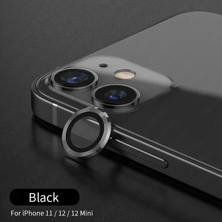 Metal lens protector for iPhone camera with tempered glass construction and anti-scratch coating