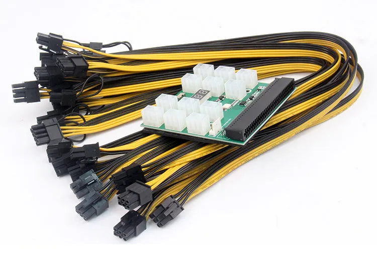Server power conversion board to 6pin adapter with twelve 50cm black 8Pin graphics card power cables.