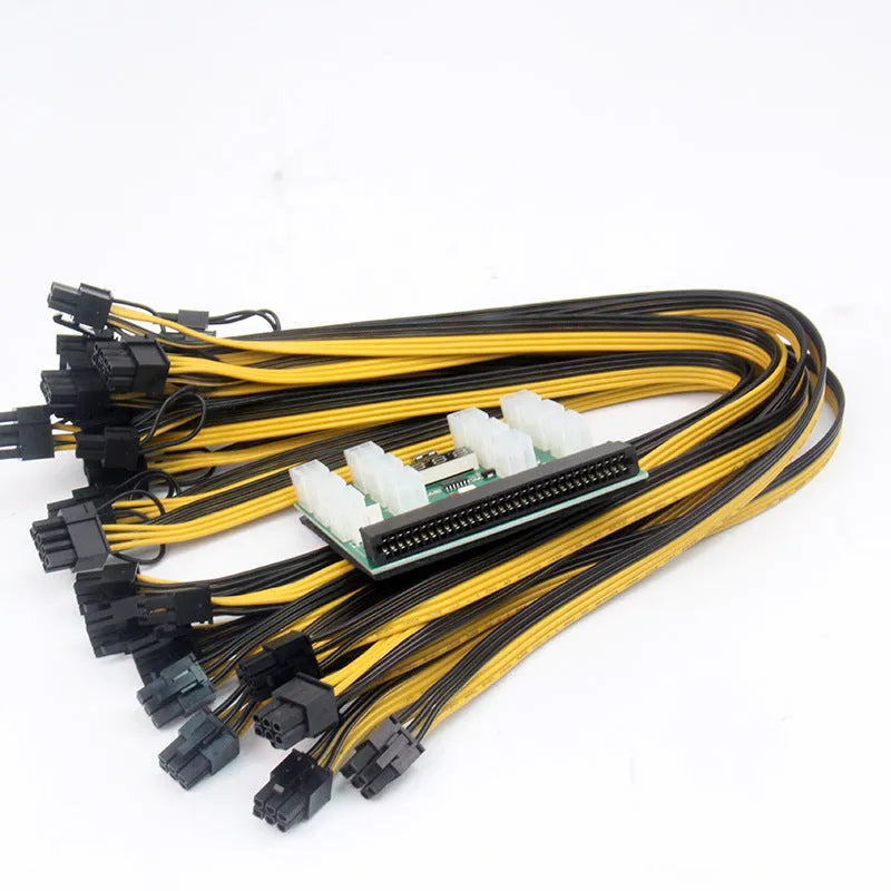 Server power conversion board to 6pin adapter with twelve 50cm black 8Pin graphics card power cables.