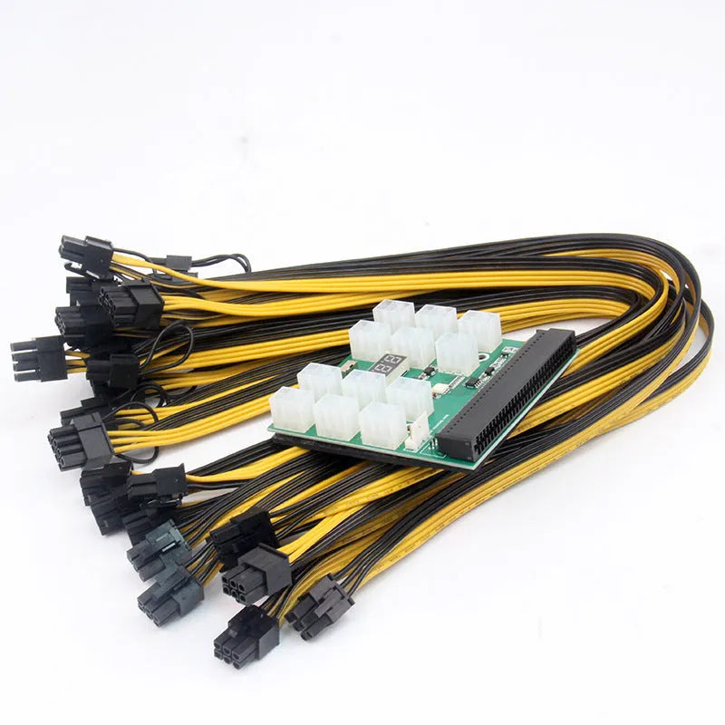 Server power conversion board to 6pin adapter with twelve 50cm black 8Pin graphics card power cables.
