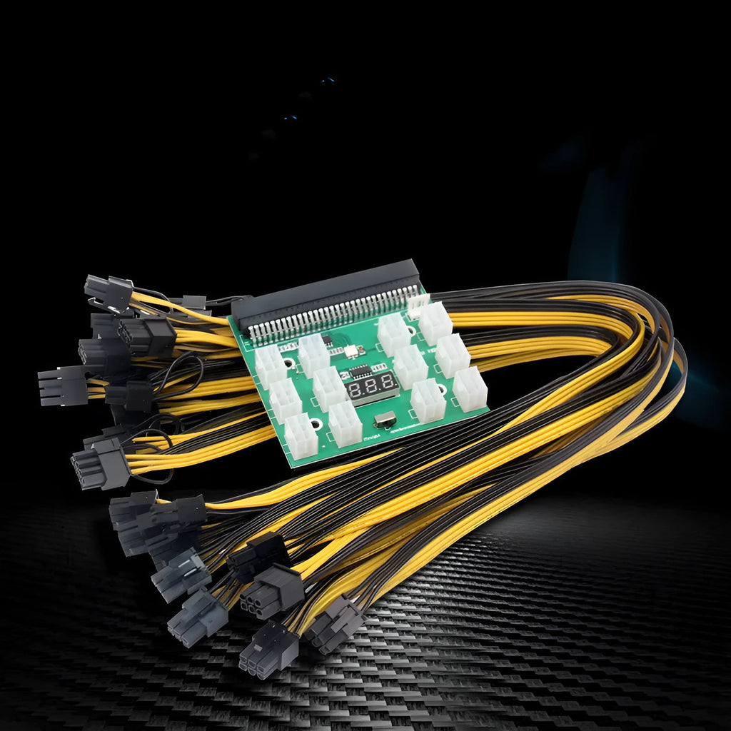 Server power conversion board to 6pin adapter with twelve 50cm black 8Pin graphics card power cables.