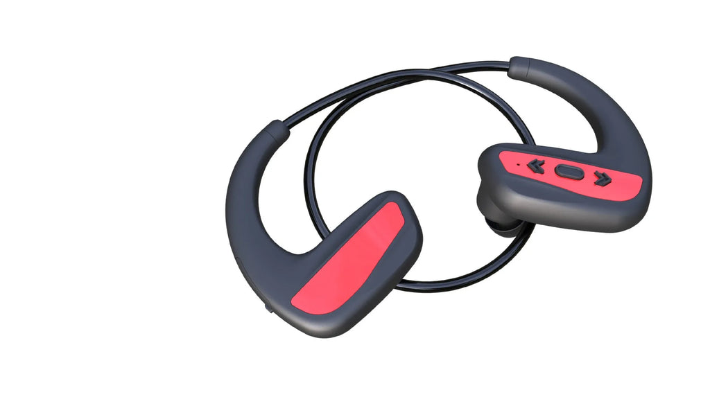 Black waterproof swimming headset with head-mounted design for sports use