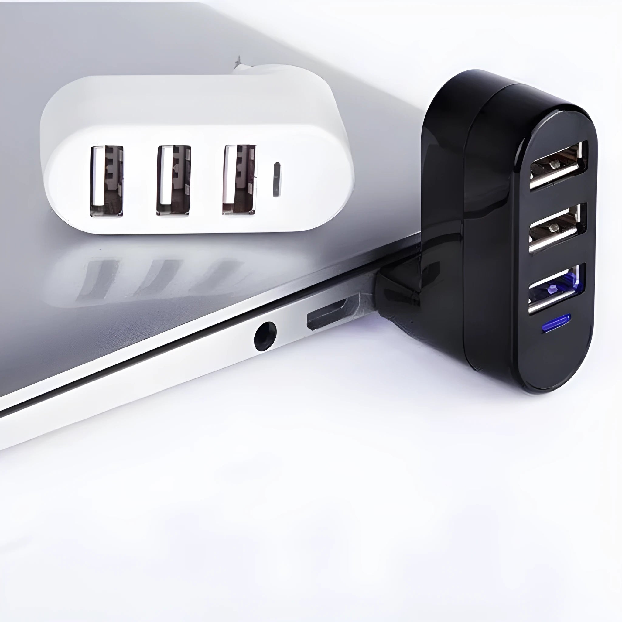 USB 2.0 multi-port expansion hub with spinning colour design in black and white options