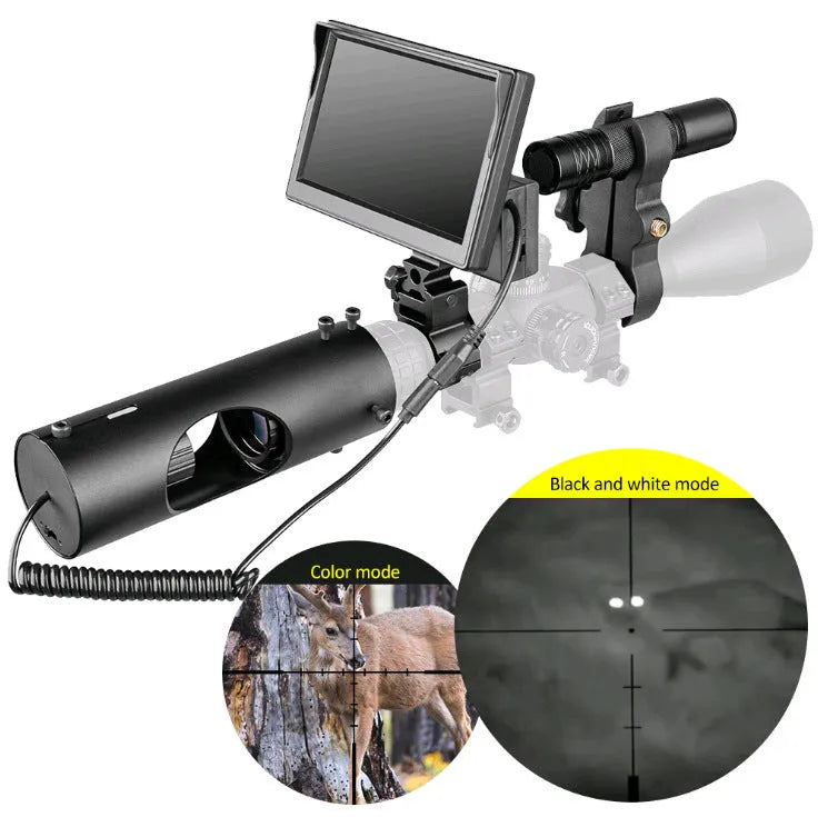 Black digital night vision goggles with 5-inch LCD screen for low-light viewing up to 200 metres