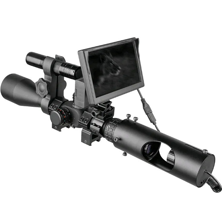Black digital night vision goggles with 5-inch LCD screen for low-light viewing up to 200 metres