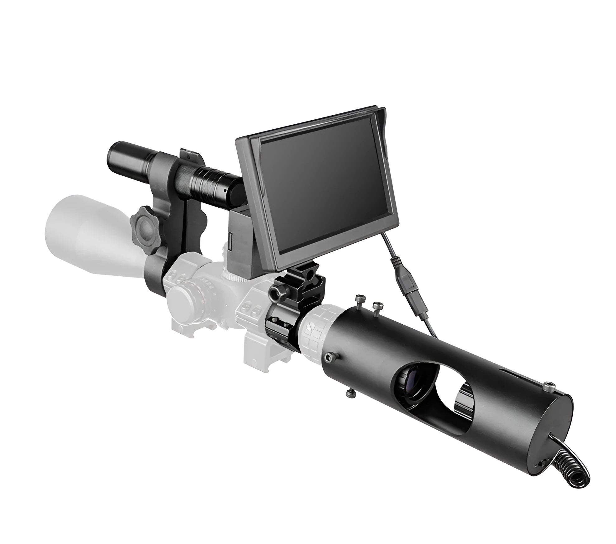 Black digital night vision goggles with 5-inch LCD screen for low-light viewing up to 200 metres