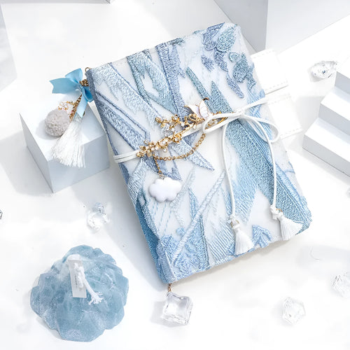 Glacier embroidery fabric notebook with grid pages in A6 or A5 sizes