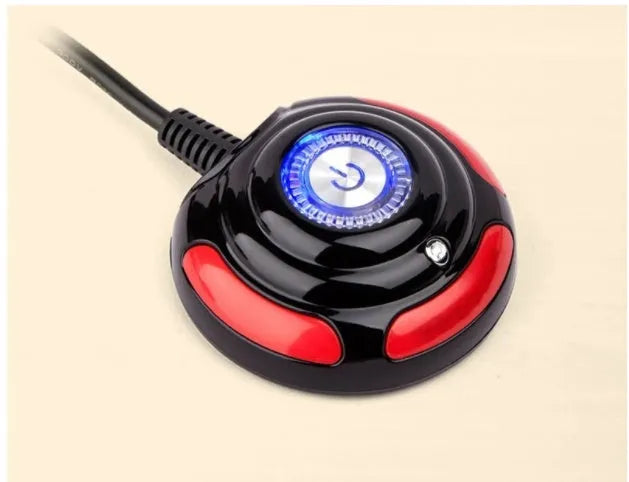 Black and red desktop computer power switch with reset button and 1.6 metre cable
