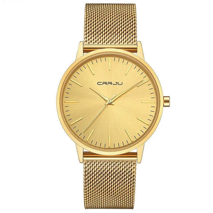 Casual quartz watch with alloy case and choice of mesh or leather strap in various colour combinations
