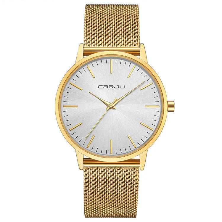 Casual quartz watch with alloy case and choice of mesh or leather strap in various colour combinations
