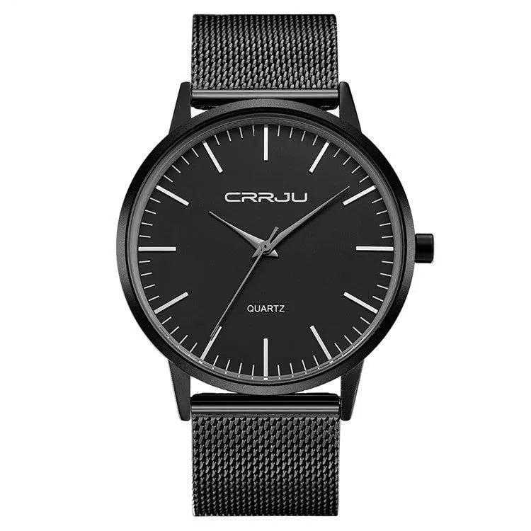 Casual quartz watch with alloy case and choice of mesh or leather strap in various colour combinations