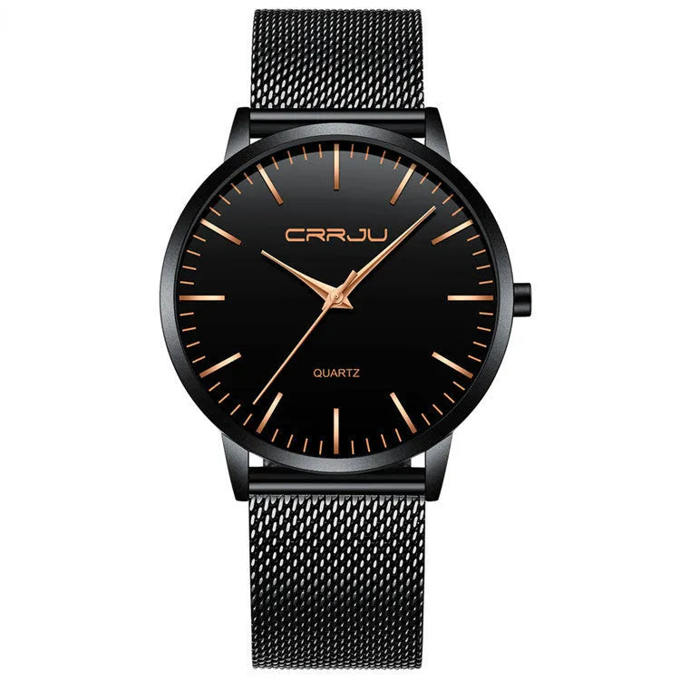 Casual quartz watch with alloy case and choice of mesh or leather strap in various colour combinations