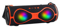 Black portable Bluetooth speaker with integrated mobile phone stand and control buttons