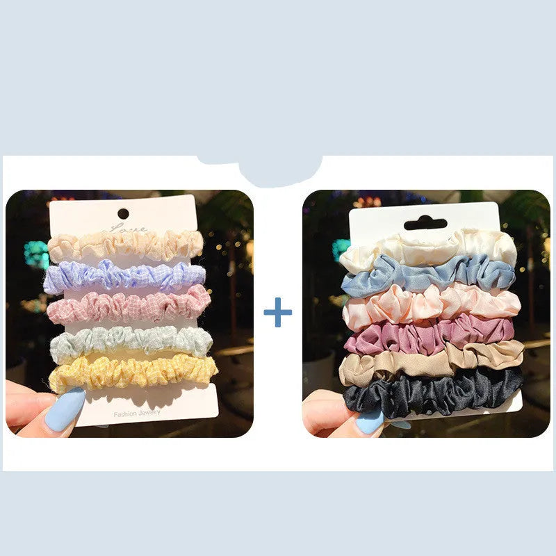 Set of children's hair rings and head ropes in autumn and macaron colours.