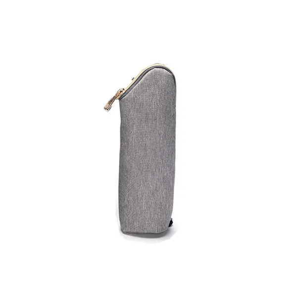 Small insulated milk bottle bag in black, 7x25cm polyester cloth with thermal aluminium film, handbag style for mummy bag