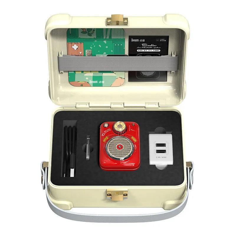 Compact FM radio and Bluetooth smart speaker in green, pink, red, or white colour options
