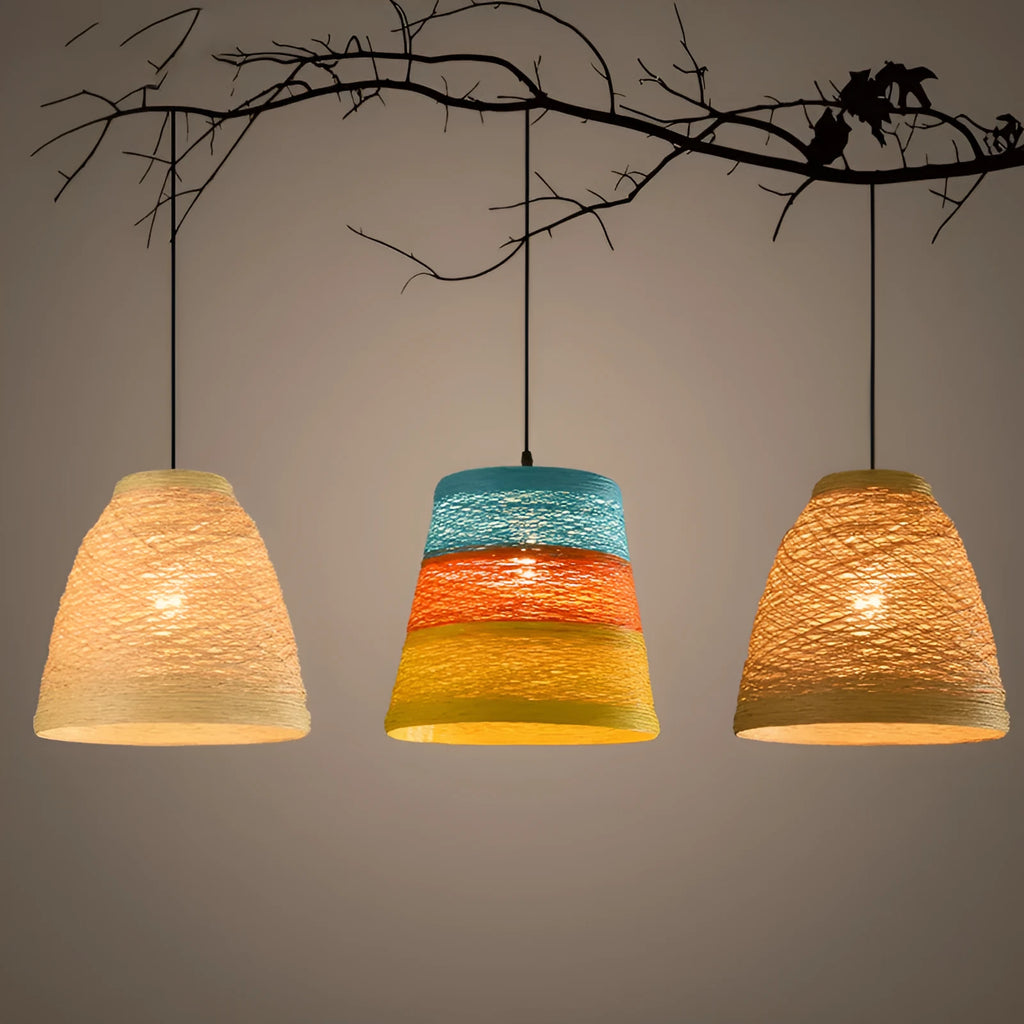 Woven rattan ball hanging lamp with adjustable cord in multiple colour options
