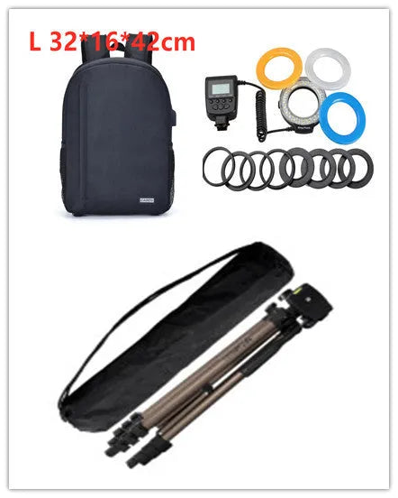 Black aluminium tripod extended to 1.3m with hydraulic head, mobile phone holder, and Bluetooth remote on a table.