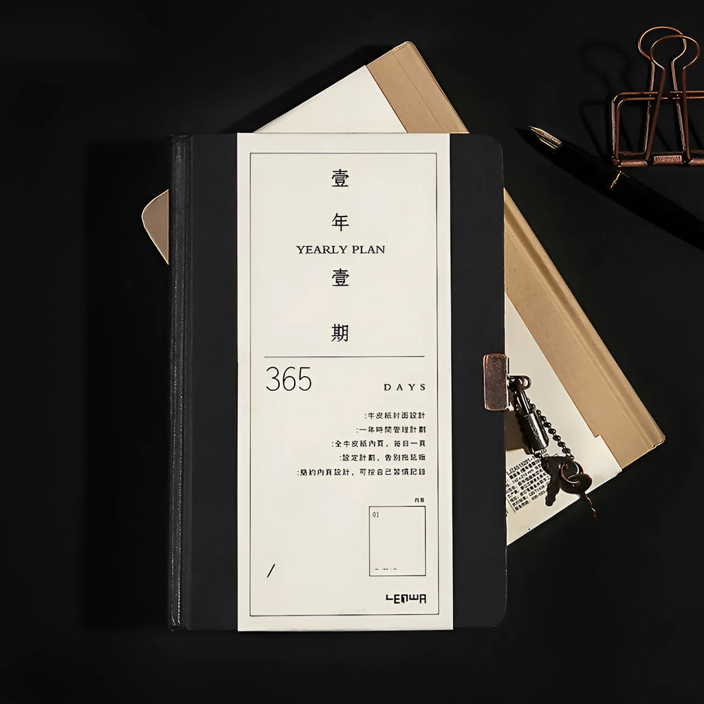 Locked A5 hardcover diary with metal security mechanism in beige camel and ya black colour options