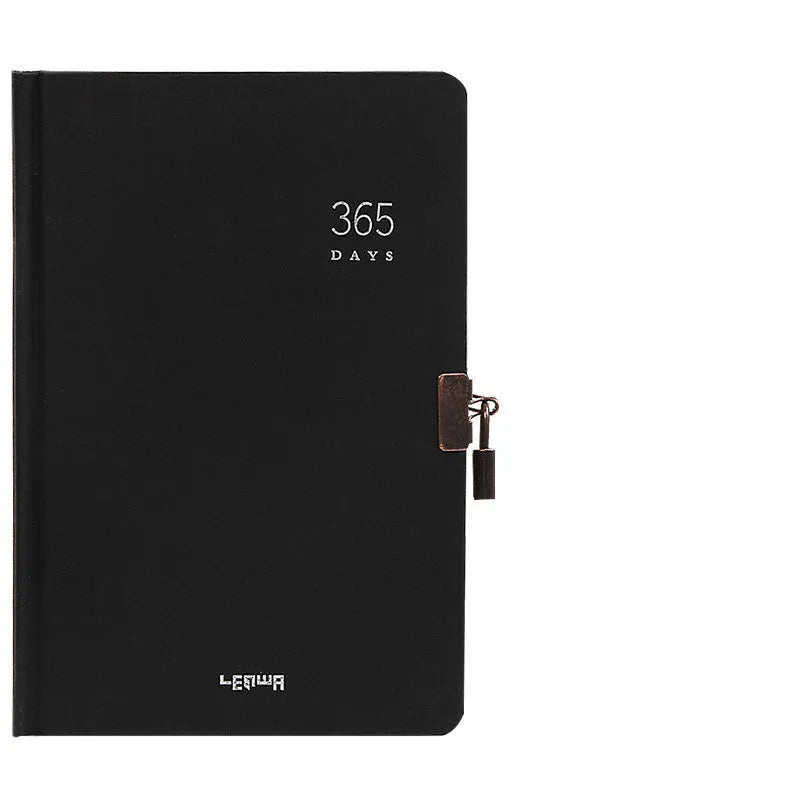Locked A5 hardcover diary with metal security mechanism in beige camel and ya black colour options